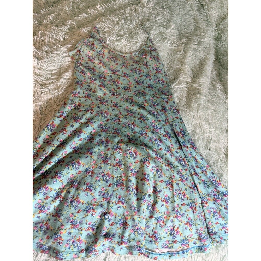 Nordstrom Lush Floral Dress Teal Multi Color Rainbow Sz S Skater Cotton